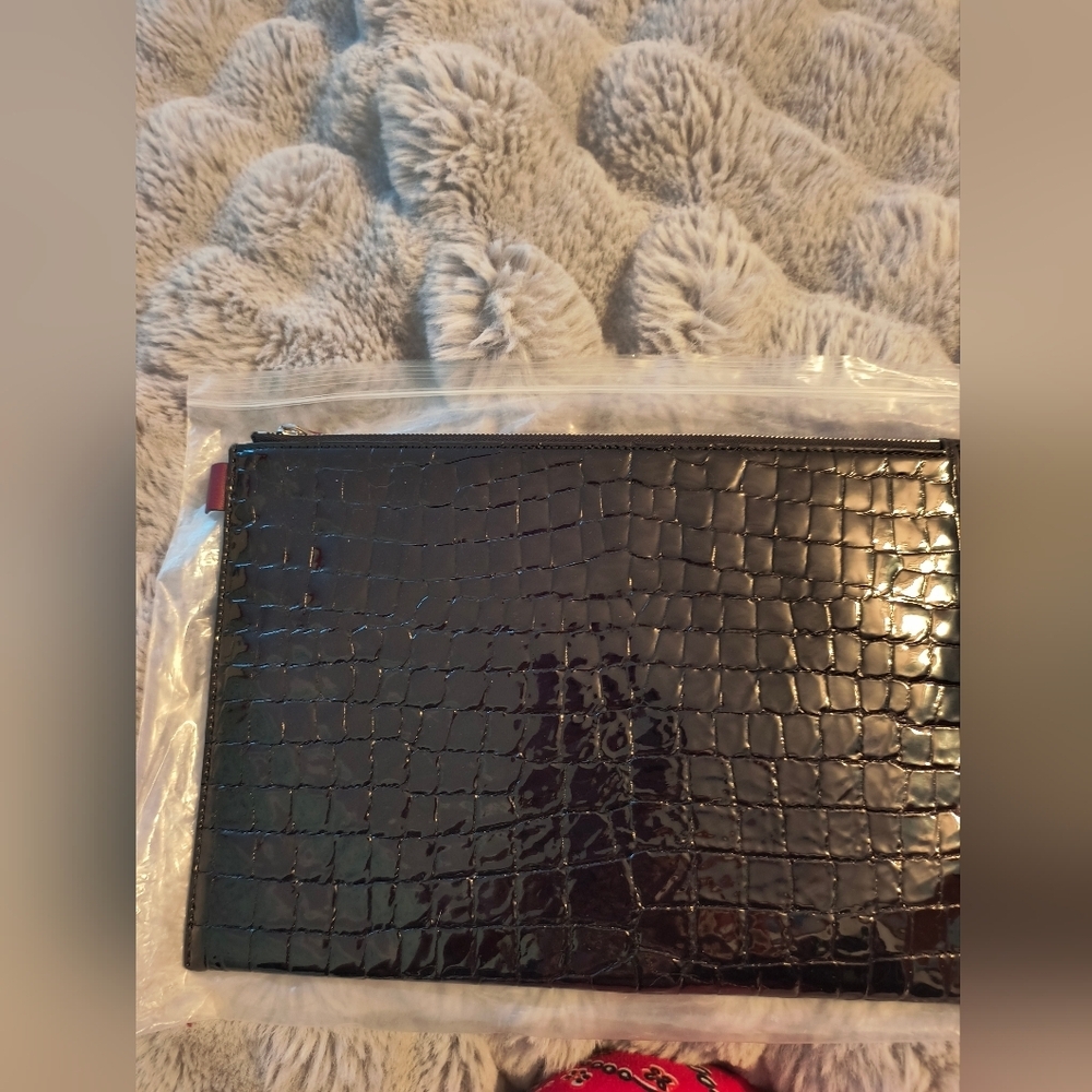 Theory Patent genuine leather Large Flat Pouch Clutch bag Black NWT - Picture 11 of 16
